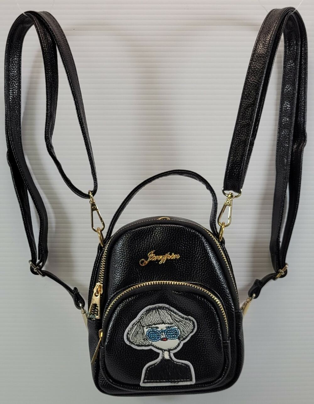 UU) Women's Jingpin Faux Black Leather Mini Backpack